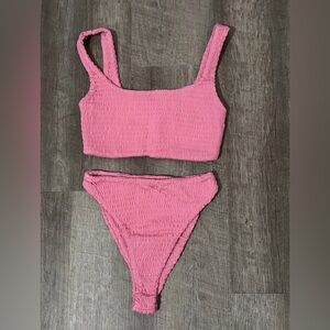 Naked Wardrobe SWIM S Pink stretchy textured Bikini Set
